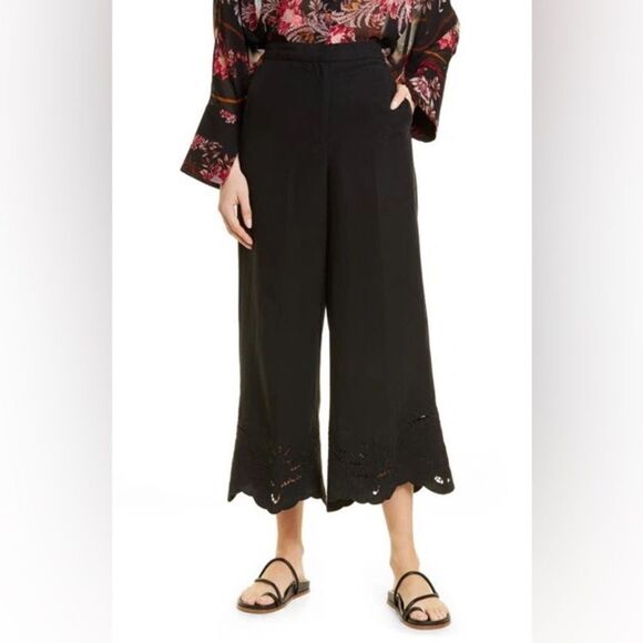 NWT Kobi Halperin High Rise Wide Leg Embroidered Marina Black Pants - XS - Picture 1 of 10